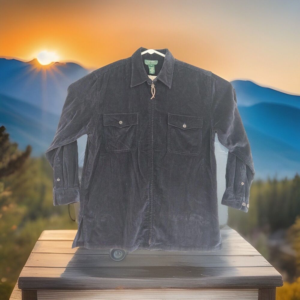 Vintage Lauren‎ Ralph Lauren Corduroy Full-Zip Women's Shirt, Size M, Navy